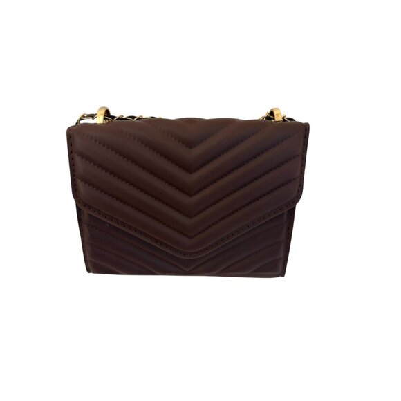 Handbags - Brown Quilted Chevron Mini Shoulder Bag – Gold Chain Strap
